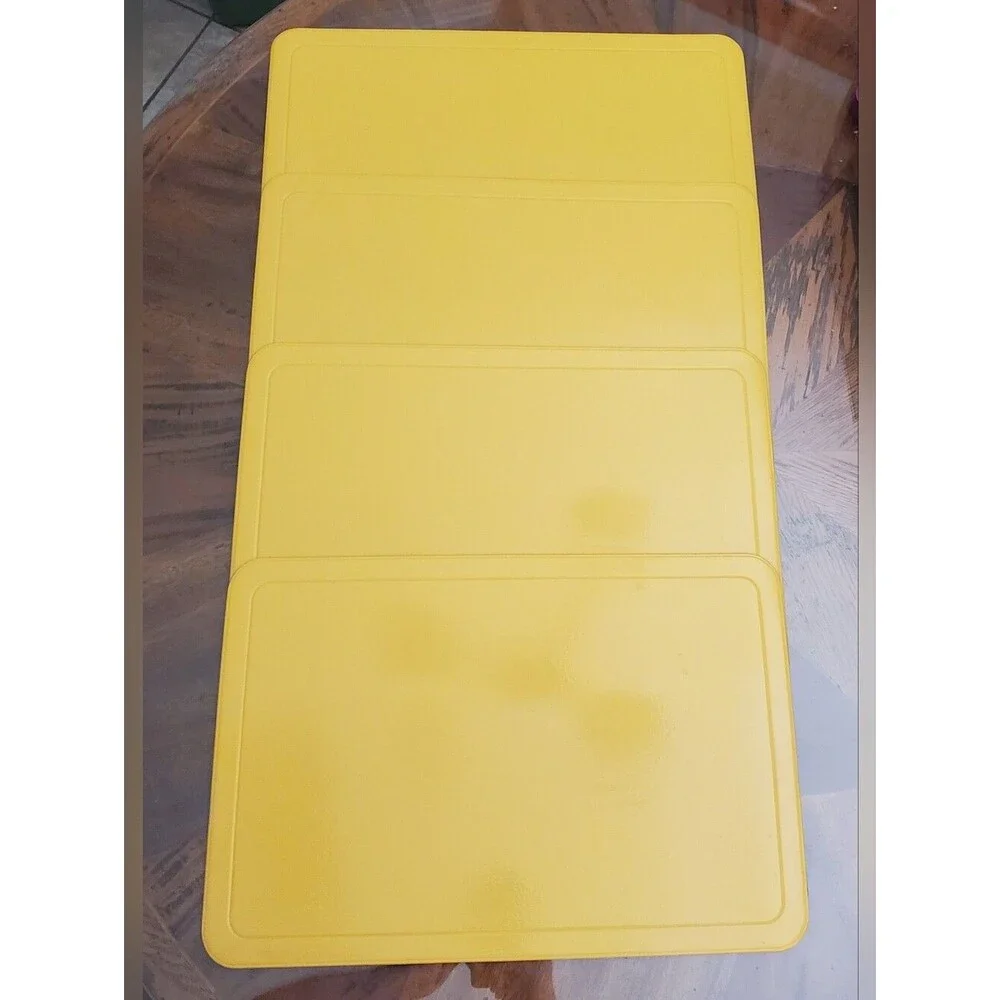 4 Vintage Mustard Yellow Vinyl Foam Placemats